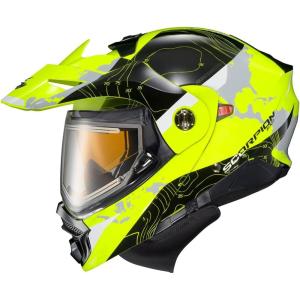 image:imageScorpionEXO AT960 Cold Weather Adventure Snowmobile Modular Helmet Electric Shield with Breath Box and Bluetooth Ready Speaker Pockets Topographic HiViz Orange  LargeHivis