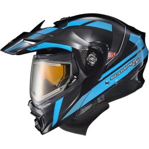 image:imageScorpionEXO AT960 Cold Weather Adventure Snowmobile Modular Helmet Electric Shield with Breath Box and Bluetooth Ready Speaker Pockets Topographic HiViz Orange  LargeLight Blue