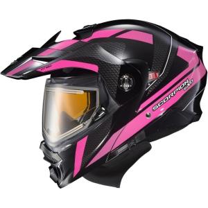 image:imageScorpionEXO AT960 Cold Weather Adventure Snowmobile Modular Helmet Electric Shield with Breath Box and Bluetooth Ready Speaker Pockets Topographic HiViz Orange  LargePink