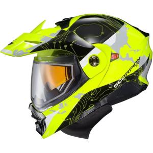 image:imageScorpionEXO AT960 Cold Weather Adventure Snowmobile Modular Helmet Dual Pane Shield with Breath Box and Bluetooth Ready Speaker Pockets Topographic HiVis  SmallHivis