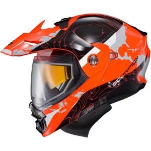 image:imageScorpionEXO AT960 Cold Weather Adventure Snowmobile Modular Helmet Dual Pane Shield with Breath Box and Bluetooth Ready Speaker Pockets Topographic HiVis  SmallHiviz Orange
