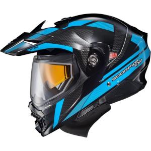 image:imageScorpionEXO AT960 Cold Weather Adventure Snowmobile Modular Helmet Dual Pane Shield with Breath Box and Bluetooth Ready Speaker Pockets Topographic HiVis  SmallLight Blue